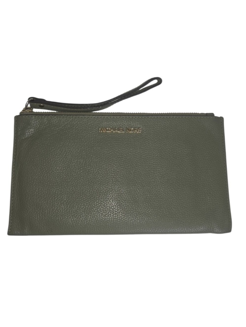 Michael Kors Pebbled Leather Travel Wristlet Wallet Olive Green
